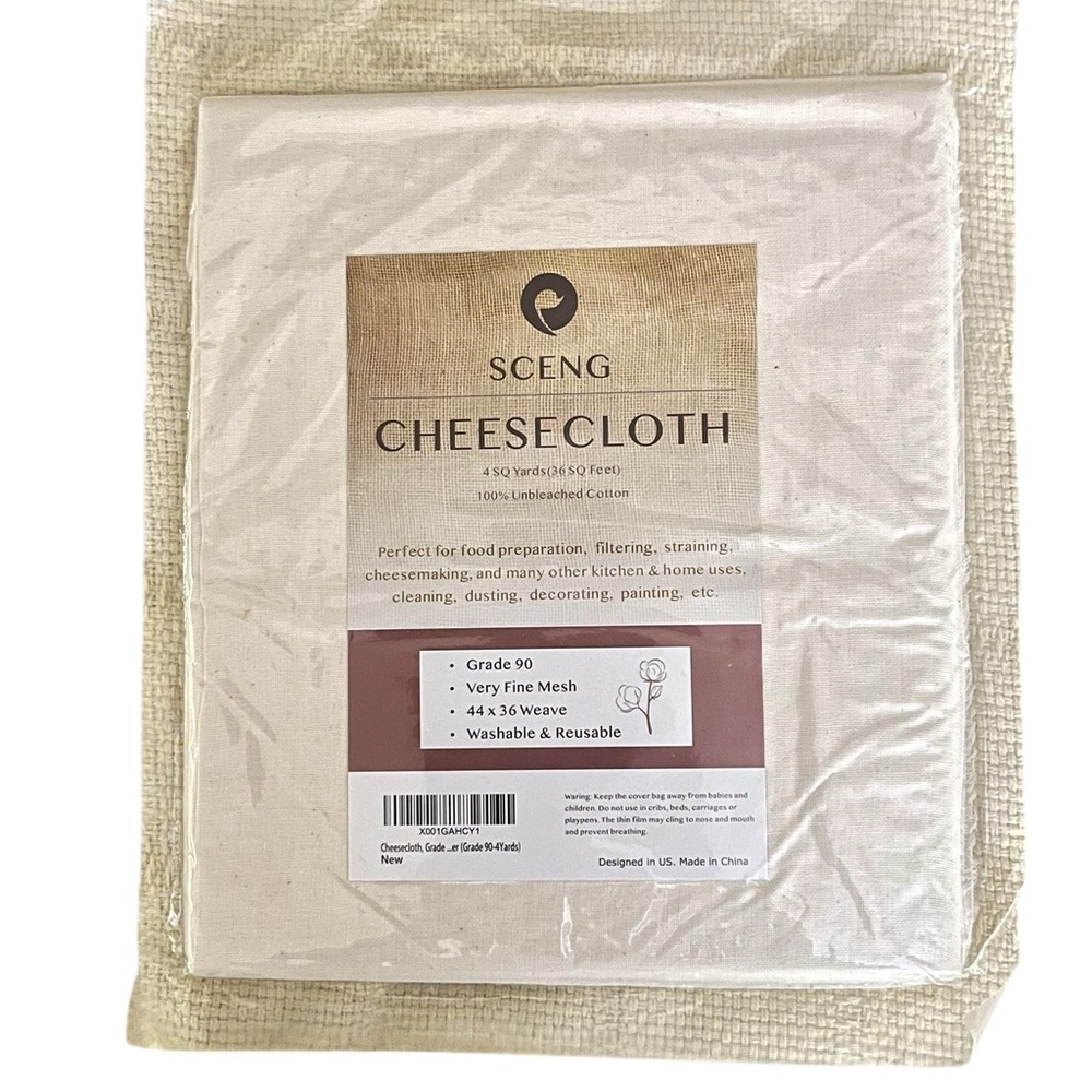 NWT Sceng Cheesecloth - Grade 90 Very Fine Mesh - Unbleached Cotton